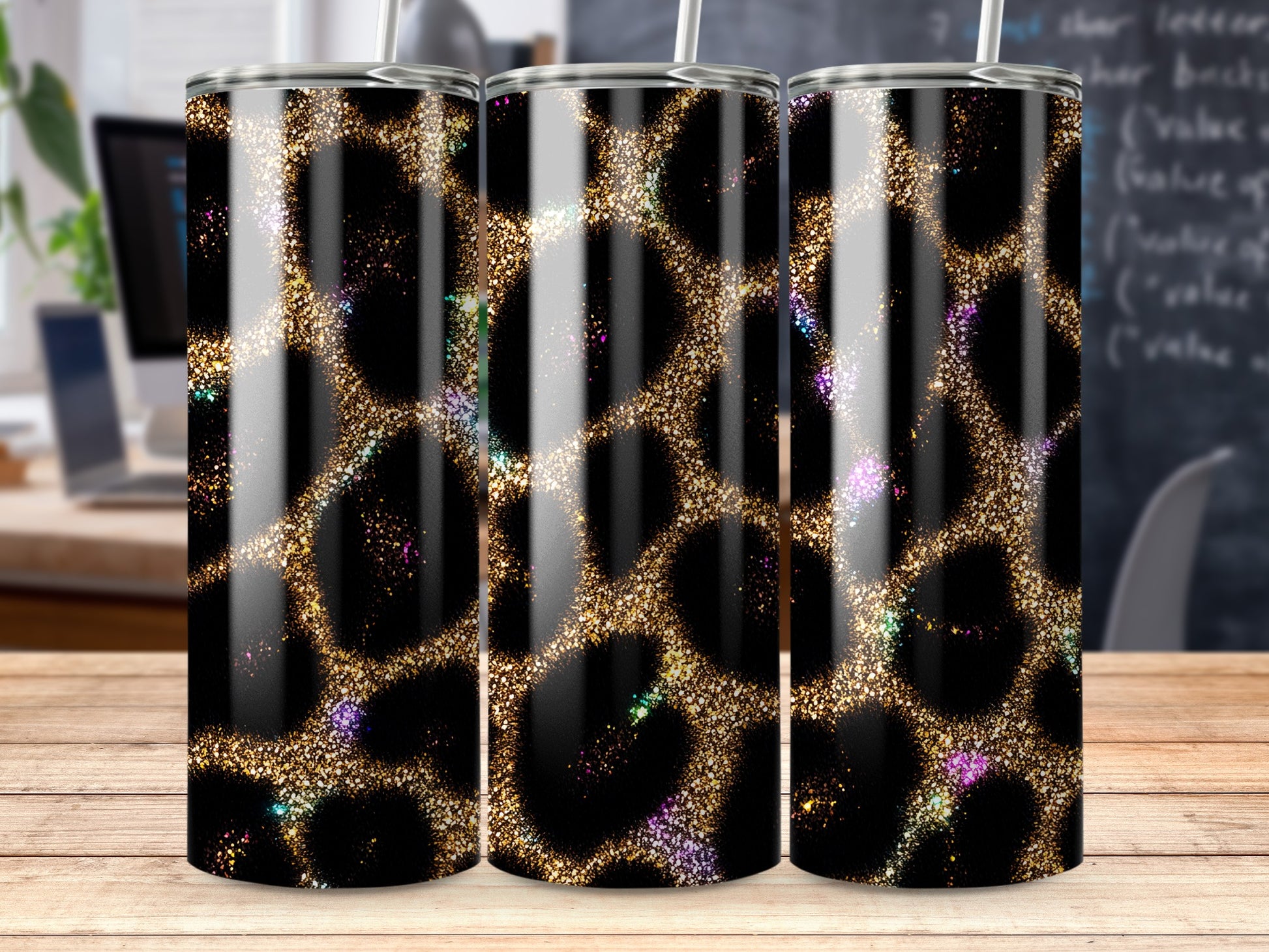 Sparkling Animal Print Glitter Tumbler Cup