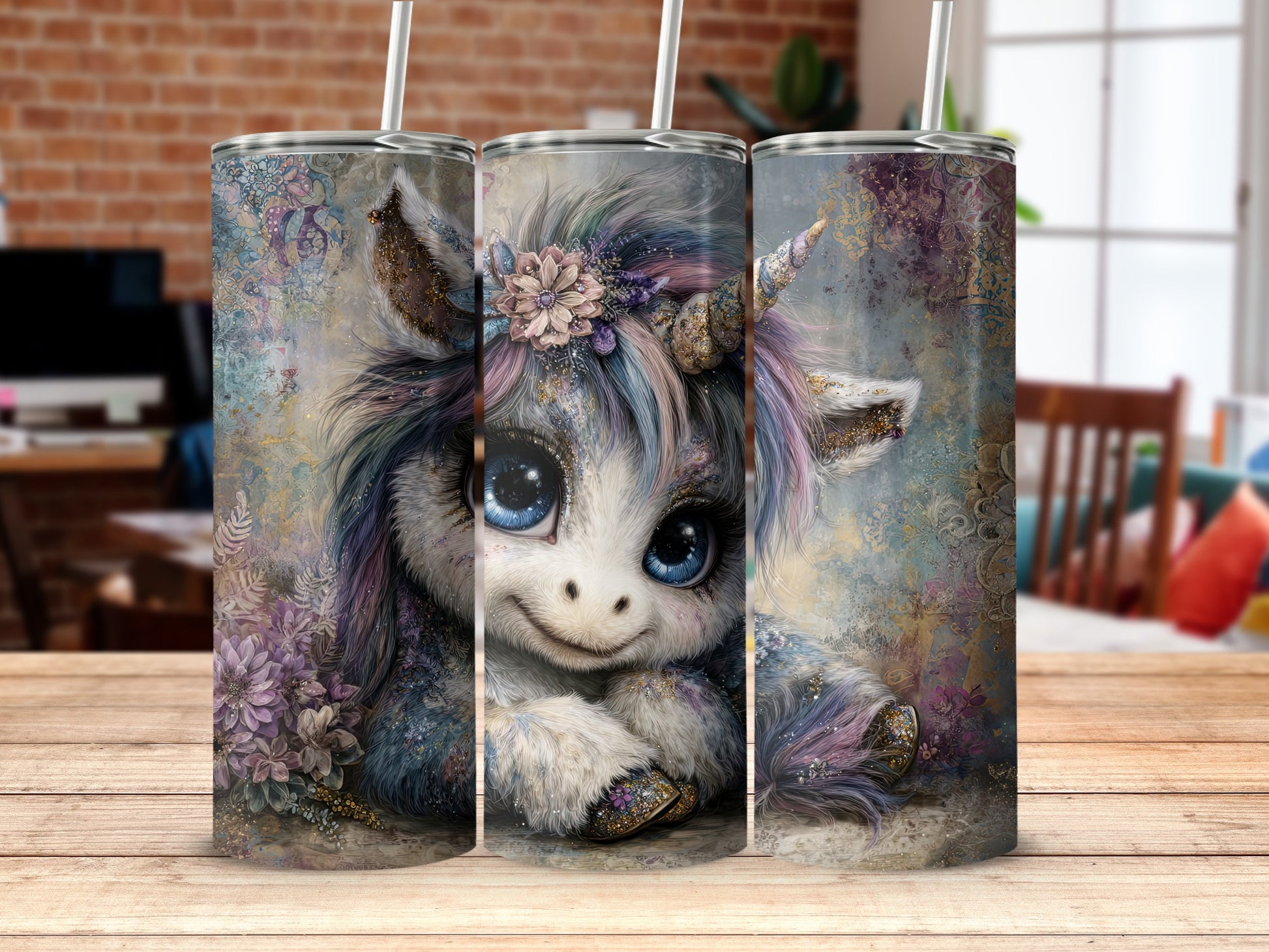 Adorable Unicorn Illustration on Tumbler Product