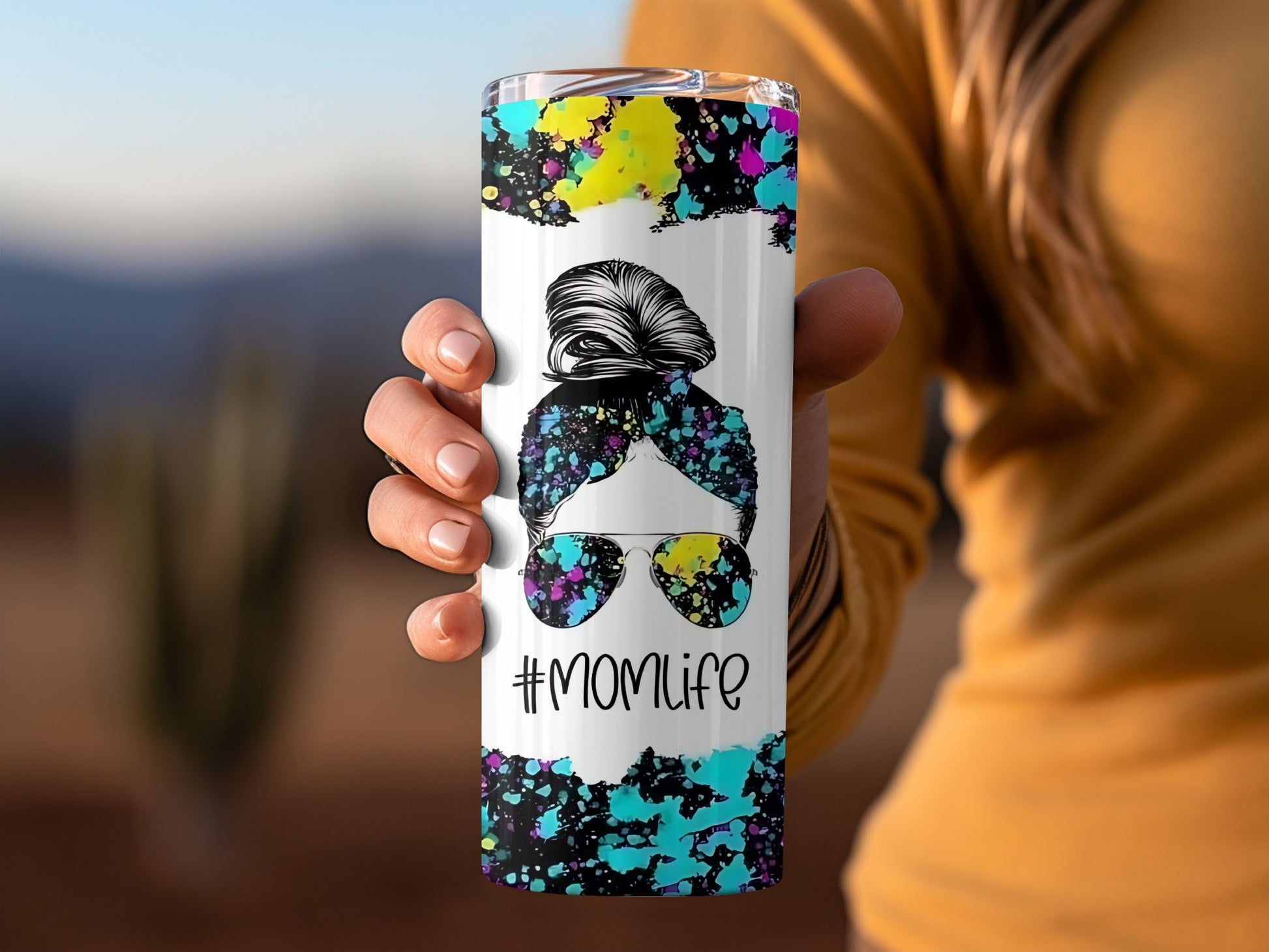#MomLife Colorful Splatter Design Tumbler
