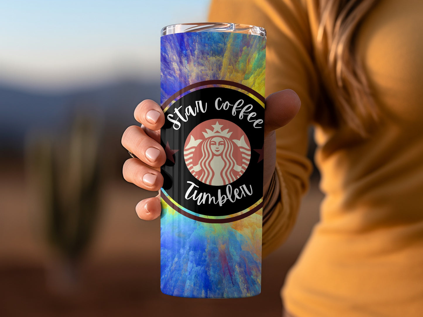 Star Coffee Tumbler with Colorful Abstract Design