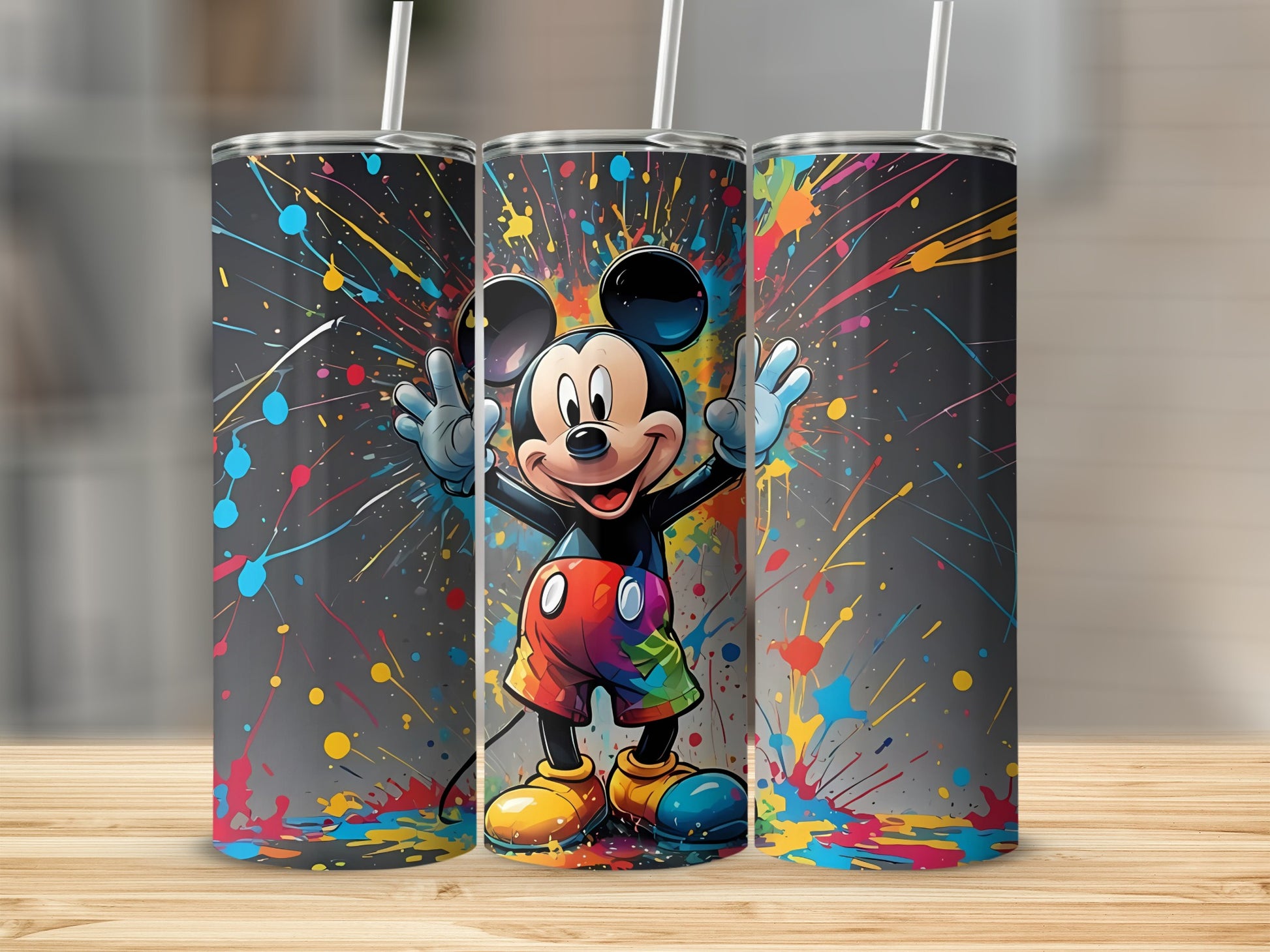 Colorful Mickey Mouse Splatter Design Tumbler