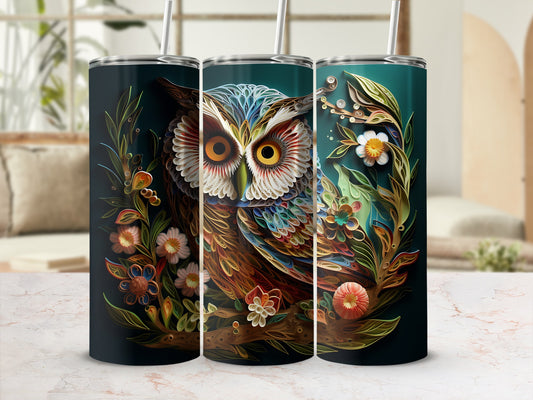 Three tumblers with an owl and floral design.