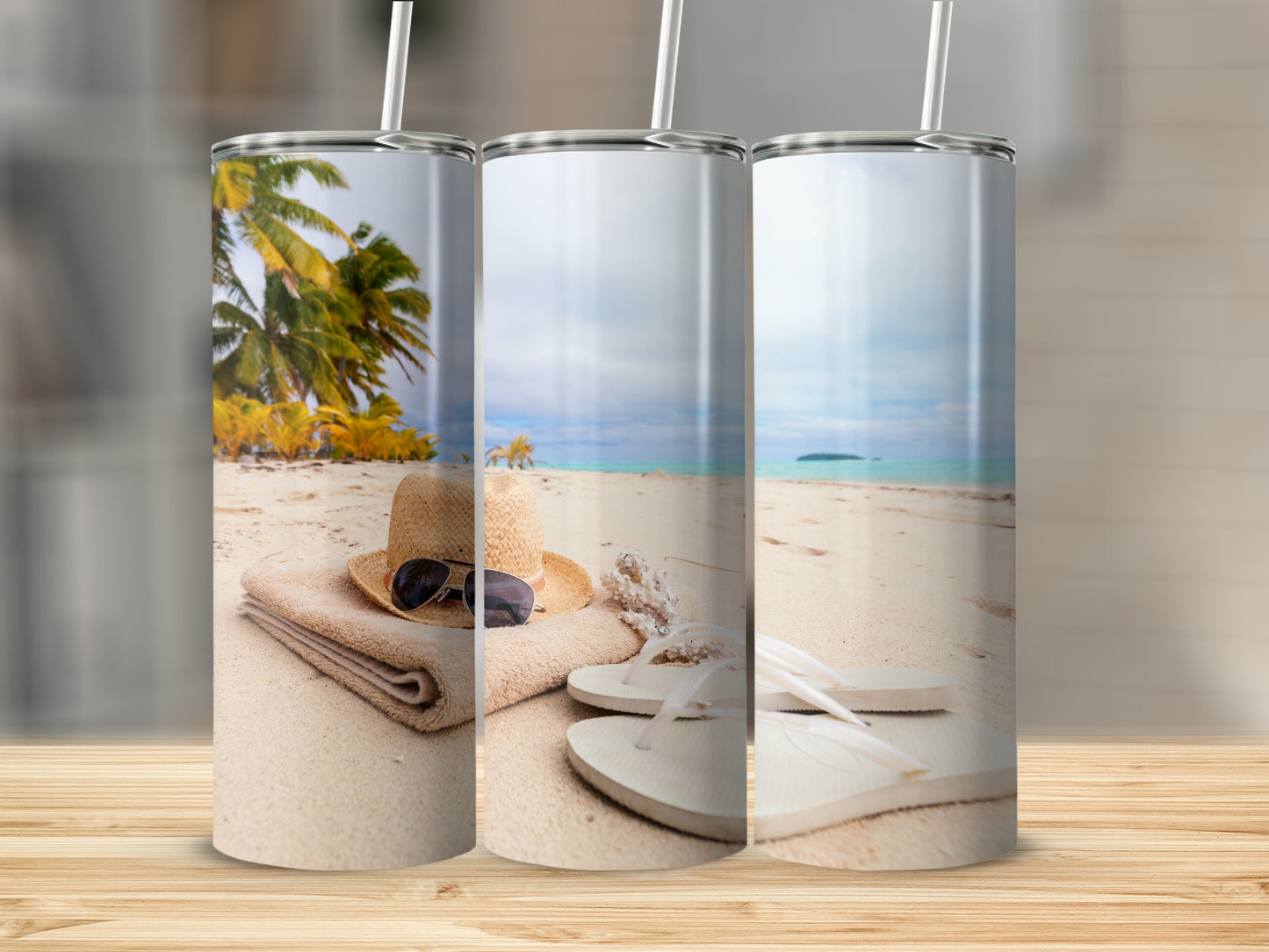 Tropical Beach Scene Stainless Steel Tumbler Cup