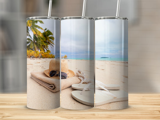 Tropical Beach Scene Stainless Steel Tumbler Cup