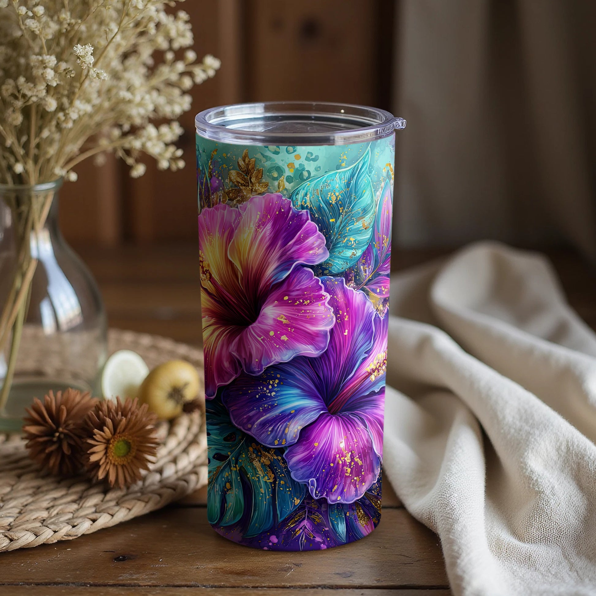 Vibrant Floral Design Insulated Tumbler for Beverages