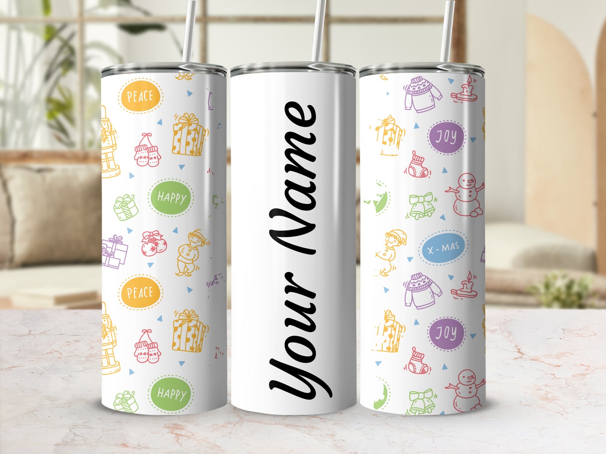 Personalized Christmas Themed Tumbler with Your Name