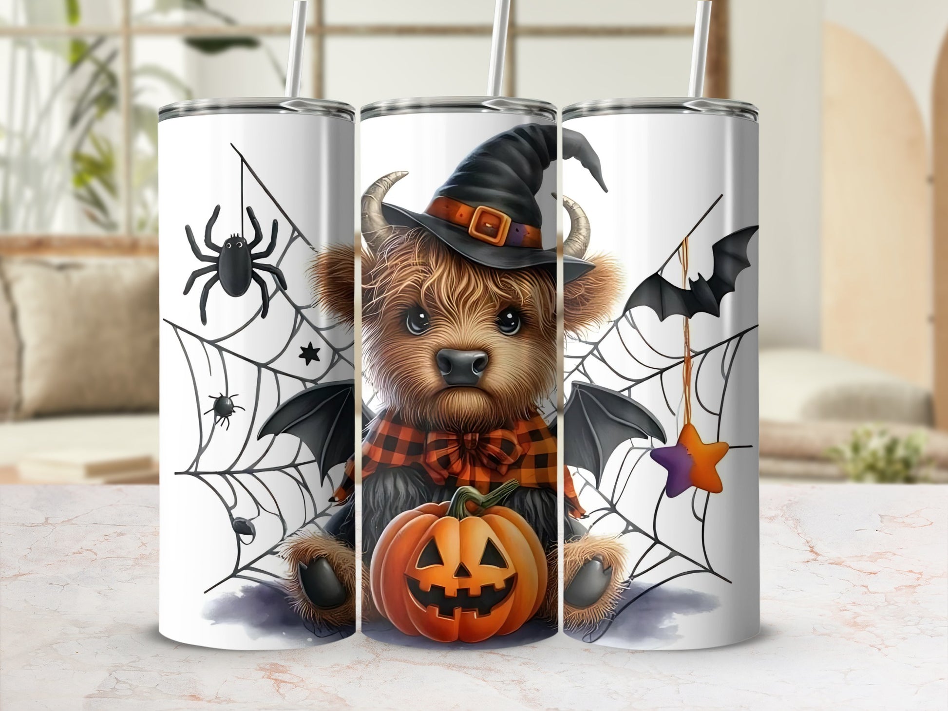 Halloween Bear with Pumpkin and Spider Tumbler