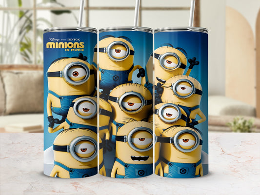 Minions characters from the movie, multiple minions in a group.