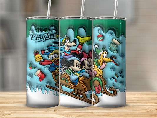 Merry Christmas Disney Characters Sleigh Tumbler Cup