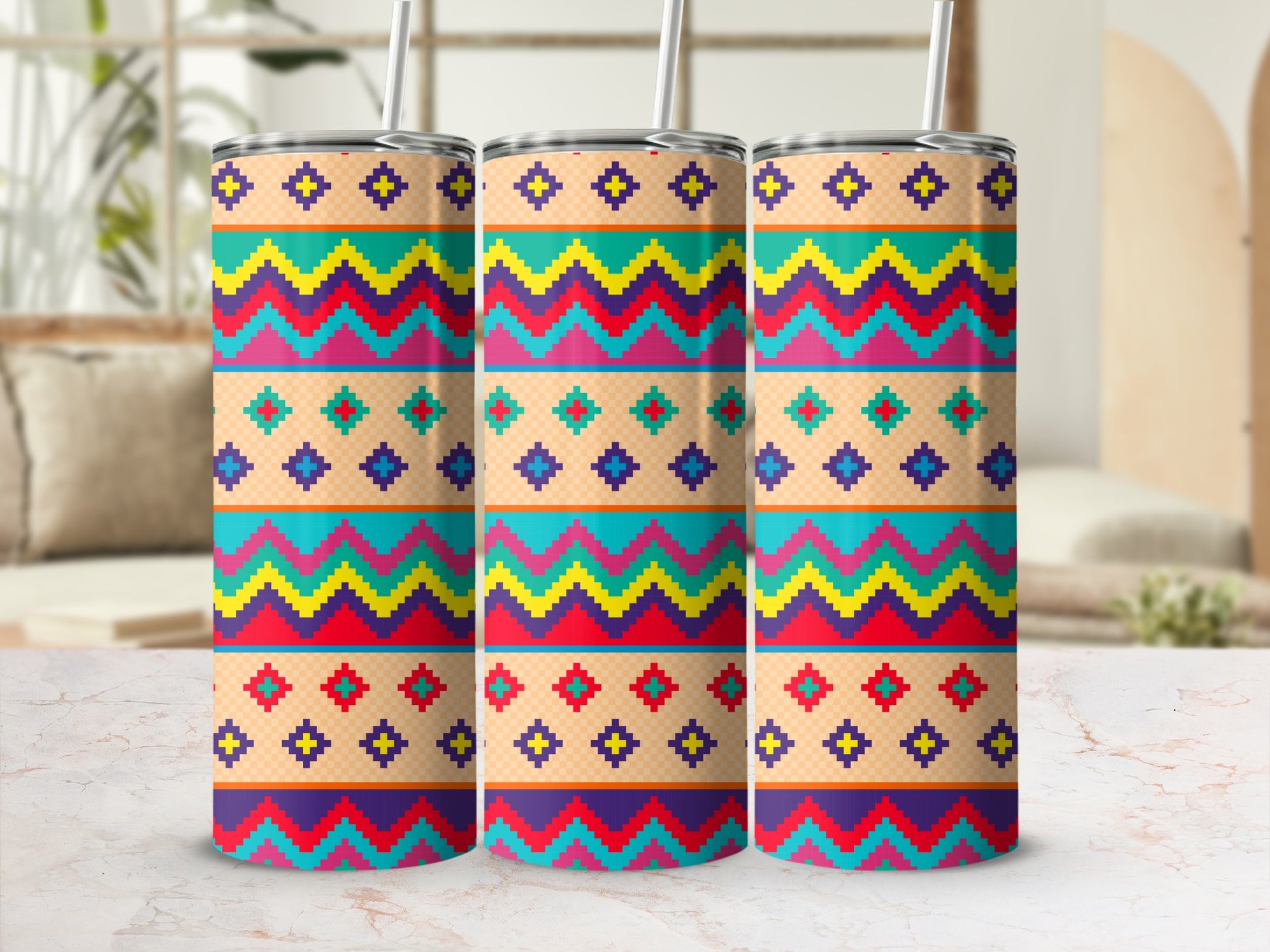 Colorful Geometric Patterned Tumbler Cup