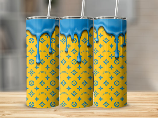 Blue Drip Chargers Logos Yellow Background Design Tumblers
