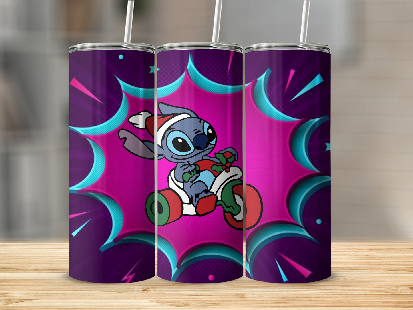 Cartoon Character on Scooter Design Vibrant Tumbler