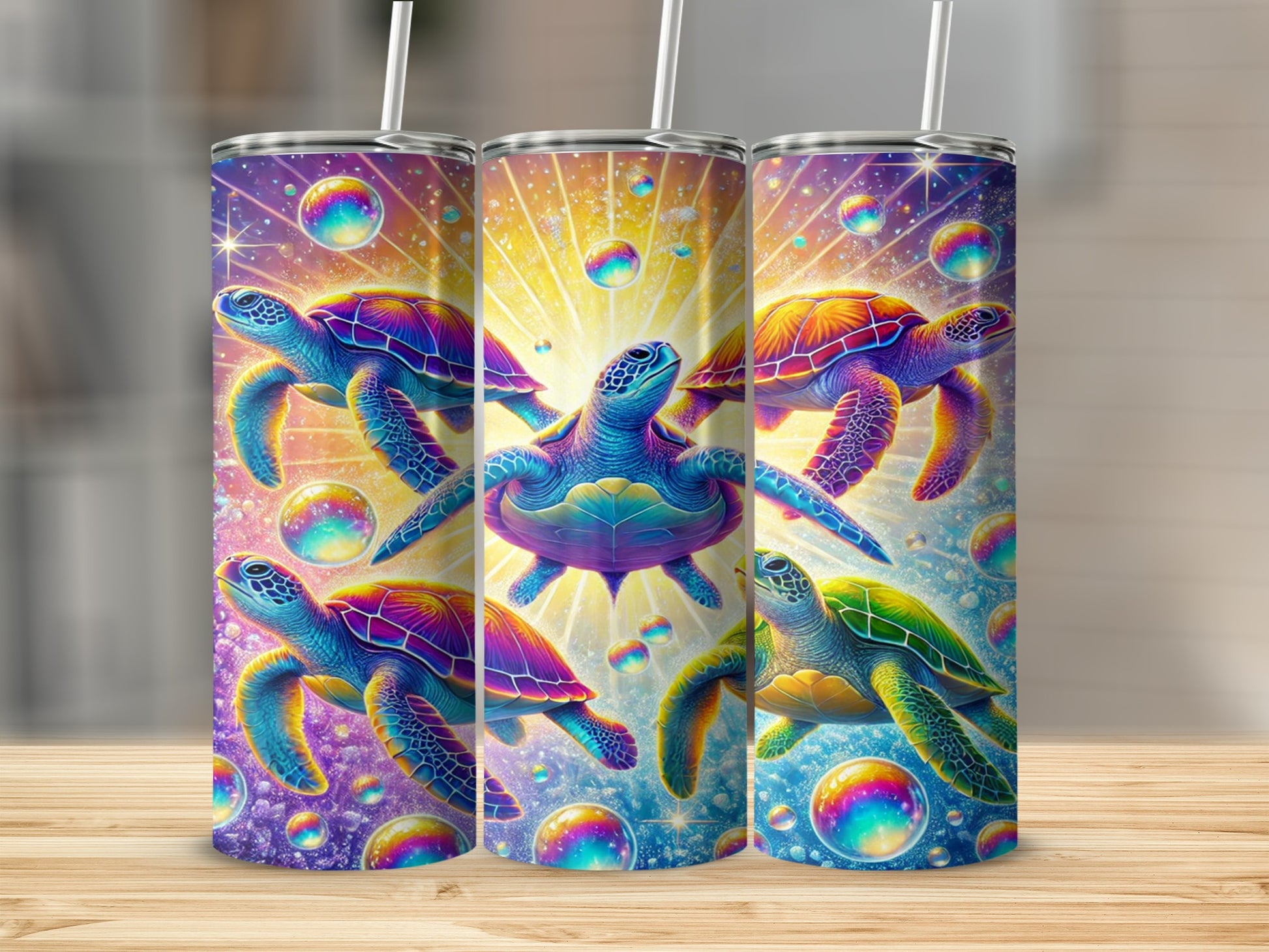 Colorful Turtles and Bubbles Design Tumbler Cup Product