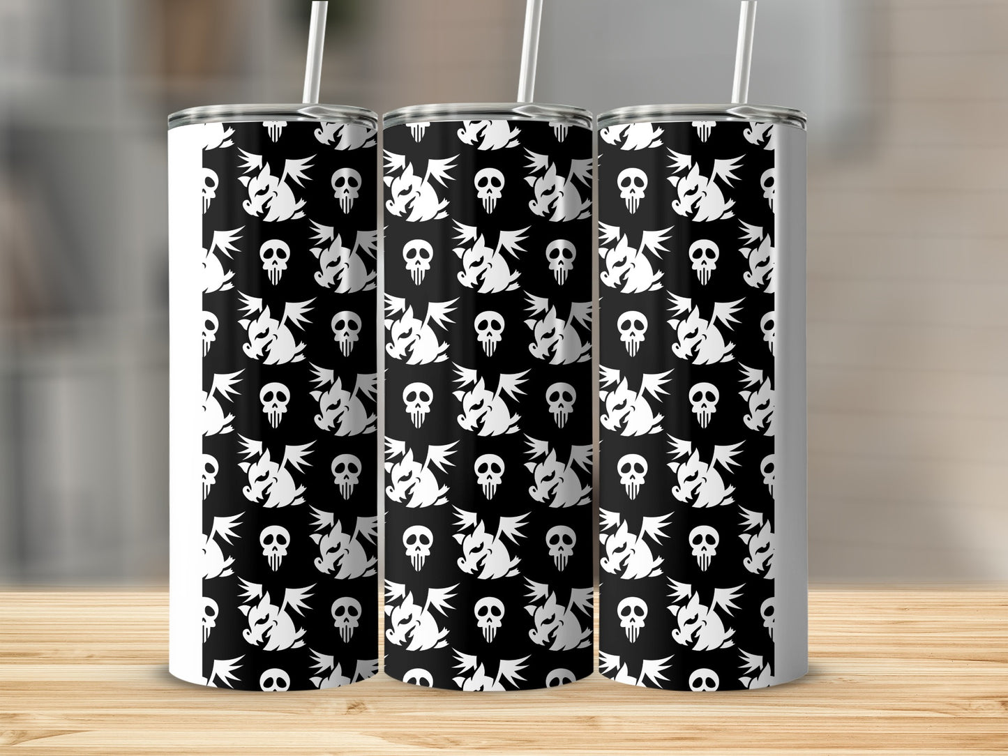 Black White Skull Dragon Pattern Design Tumbler product type