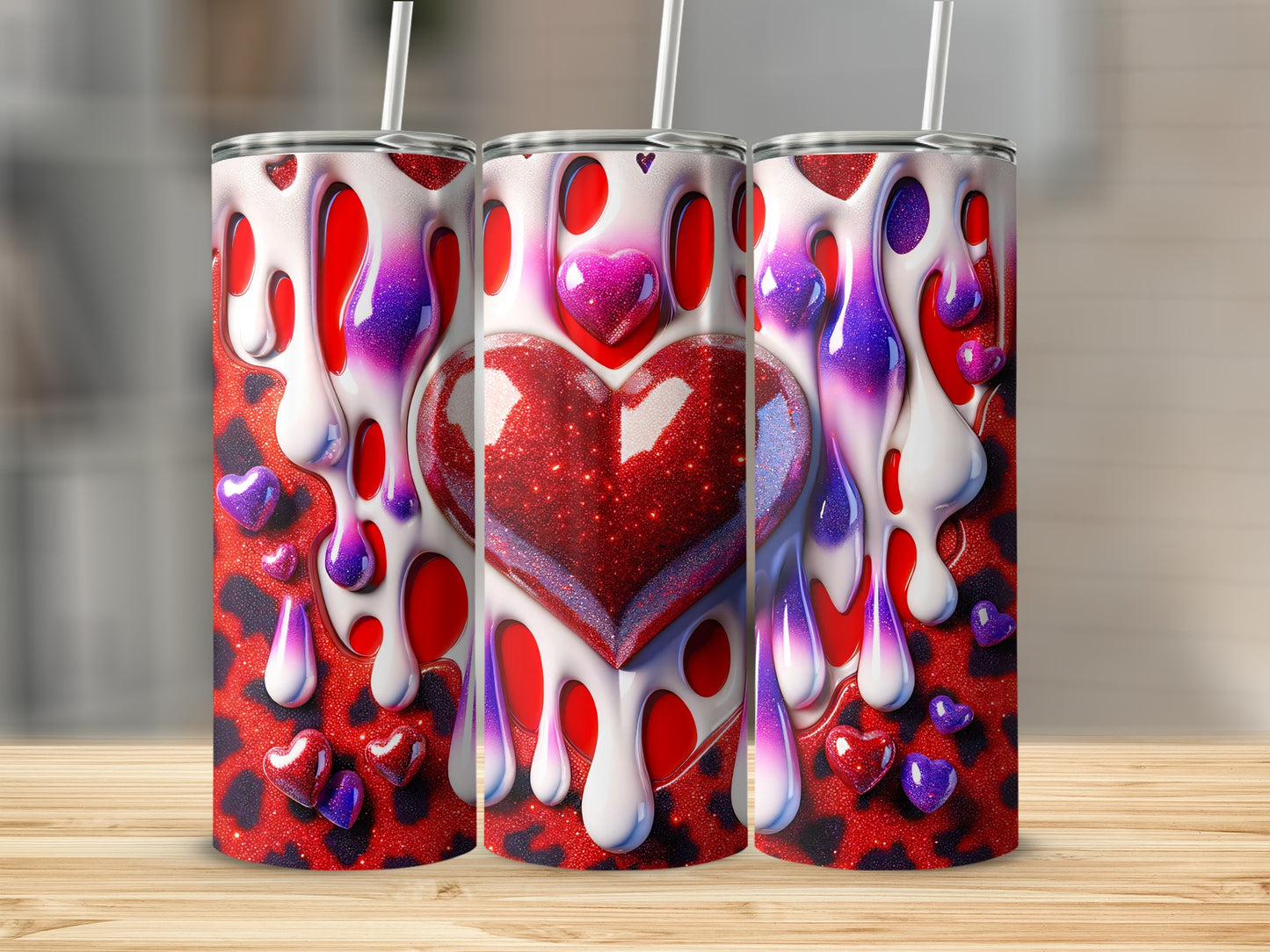 Red Heart On Creamy Texture Design For Valentine's Day! Heart Sparkle Overload with White Drips Red Backdrop Tumblers