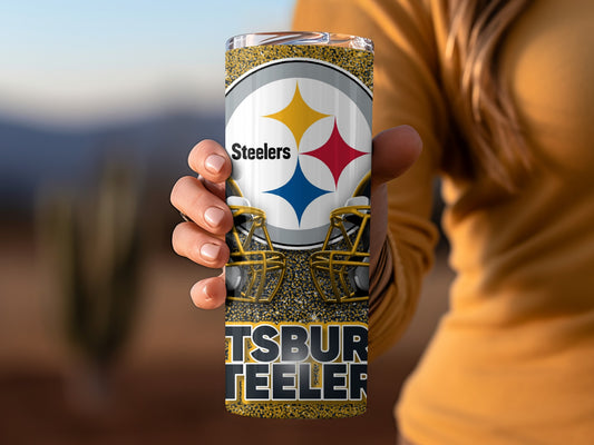 Pittsburgh Steelers Helmets Logo with Gold Glitter Tumblers