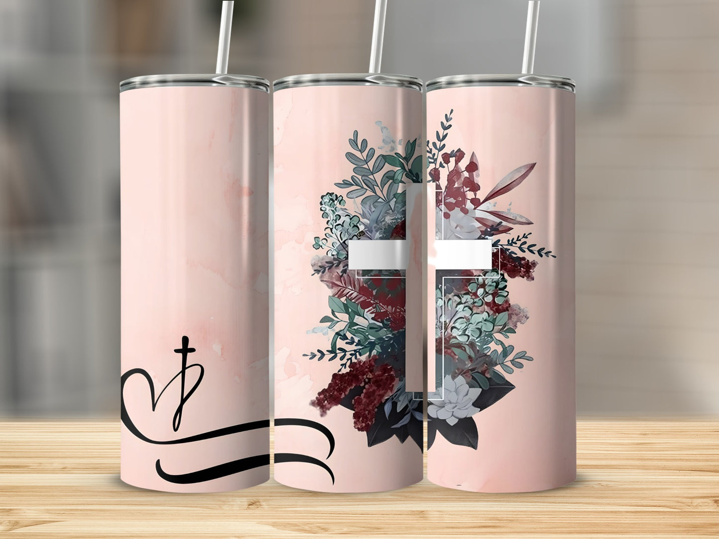 Beautifully Designed Floral Cross Tumbler for Beverages