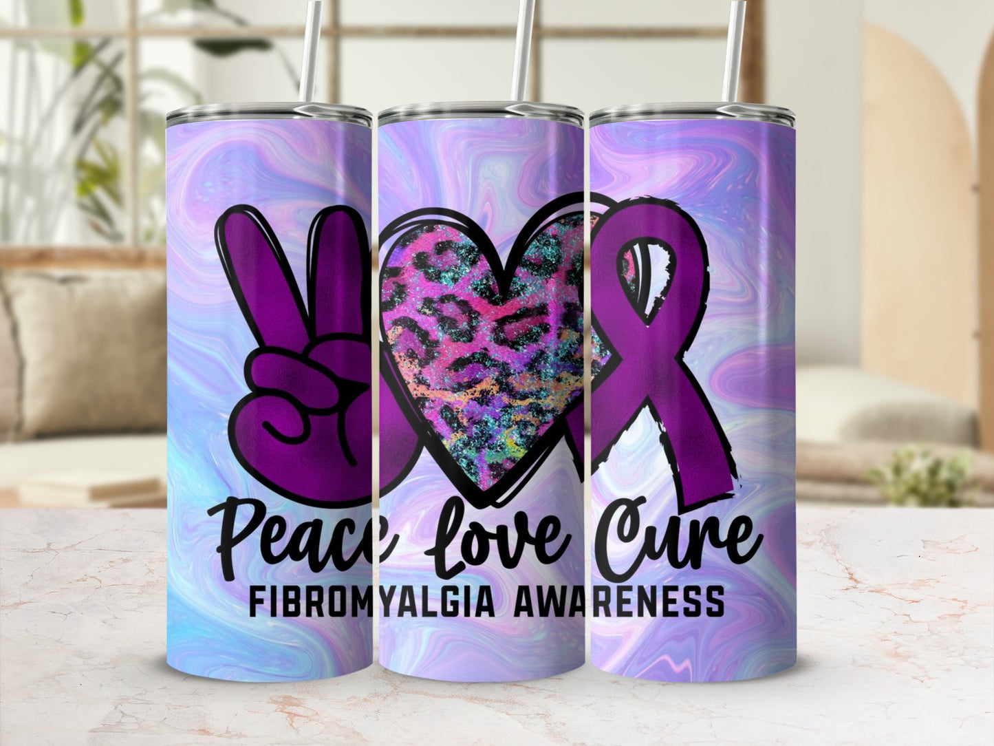 Peace Love Cure Fibromyalgia Awareness Tumbler