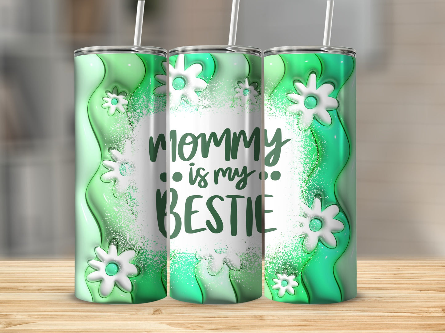 Mommy is My Bestie Green Floral Design Tumbler