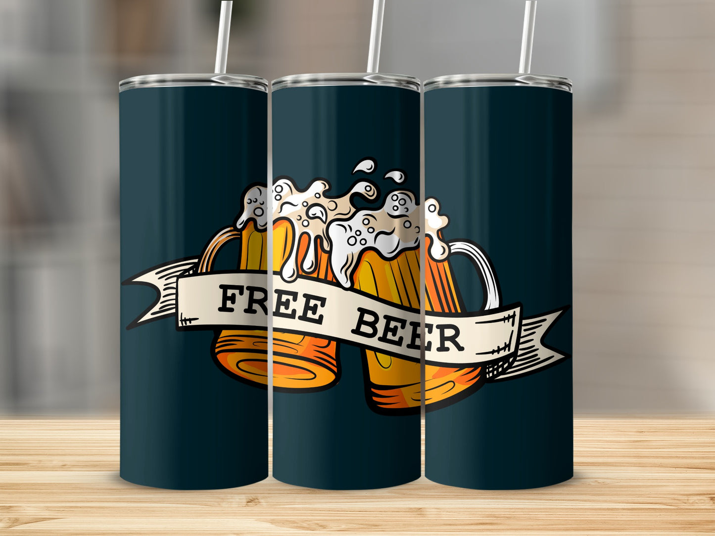 Free Beer Graphic Tumbler With Lid And Straw