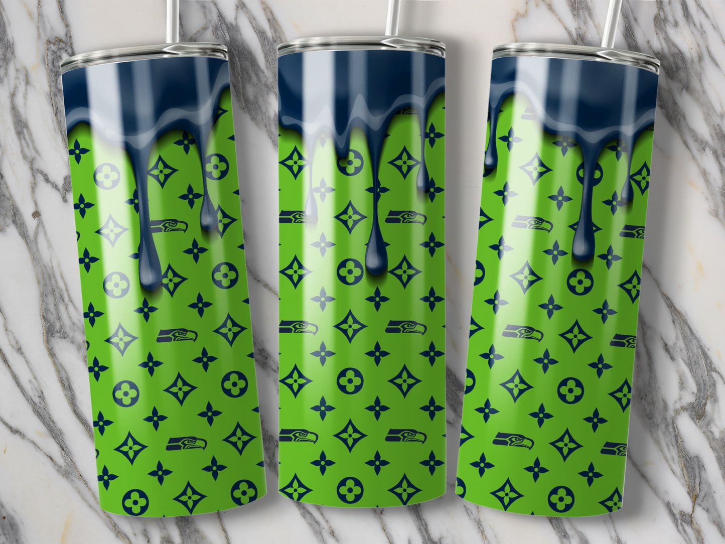 Seattle Seahawks Drip on Green Patterned Design Tumblers