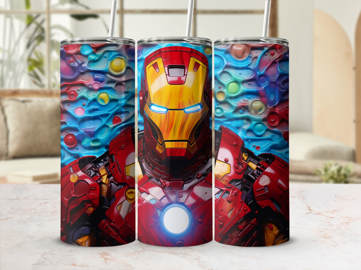 Colorful Superhero Themed Tumbler with Bubble Design