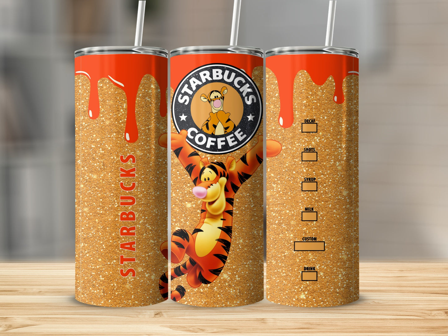 Starbucks Coffee Tigger Glitter Tumbler with Straw