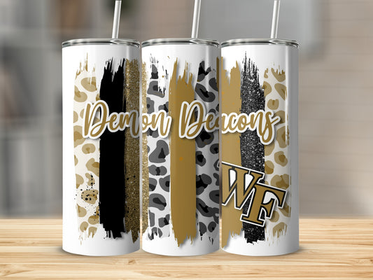 Demon Deacons WF Leopard Gold Black Brushstrokes Tumblers