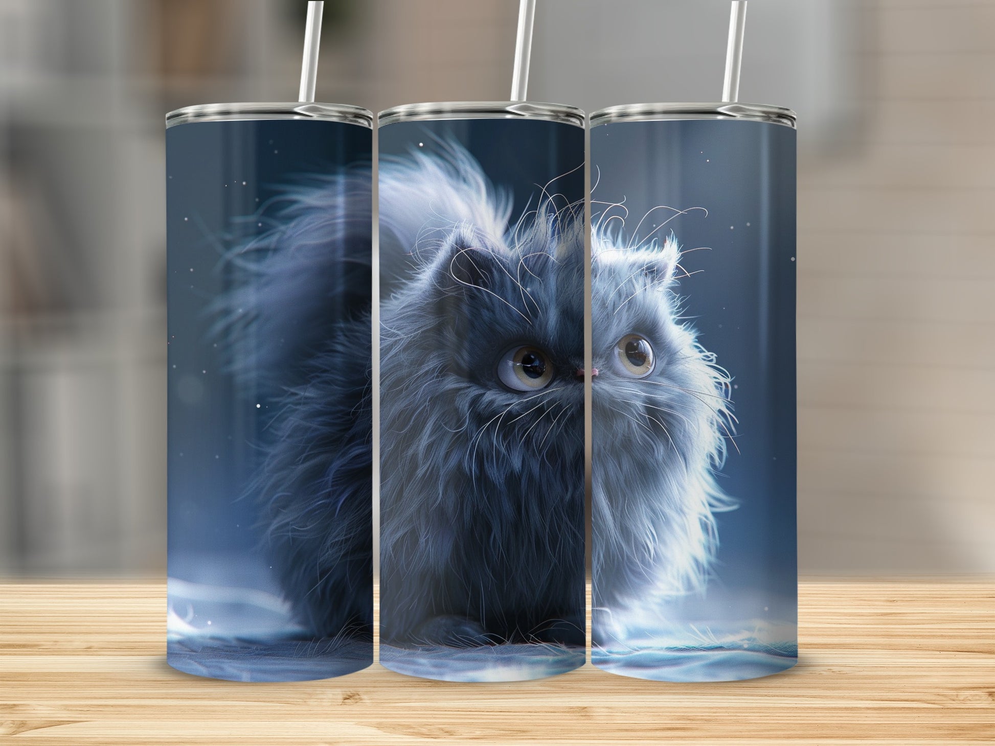 Fluffy Blue Cat Whimsical Animal Big Eyes Starlight product type