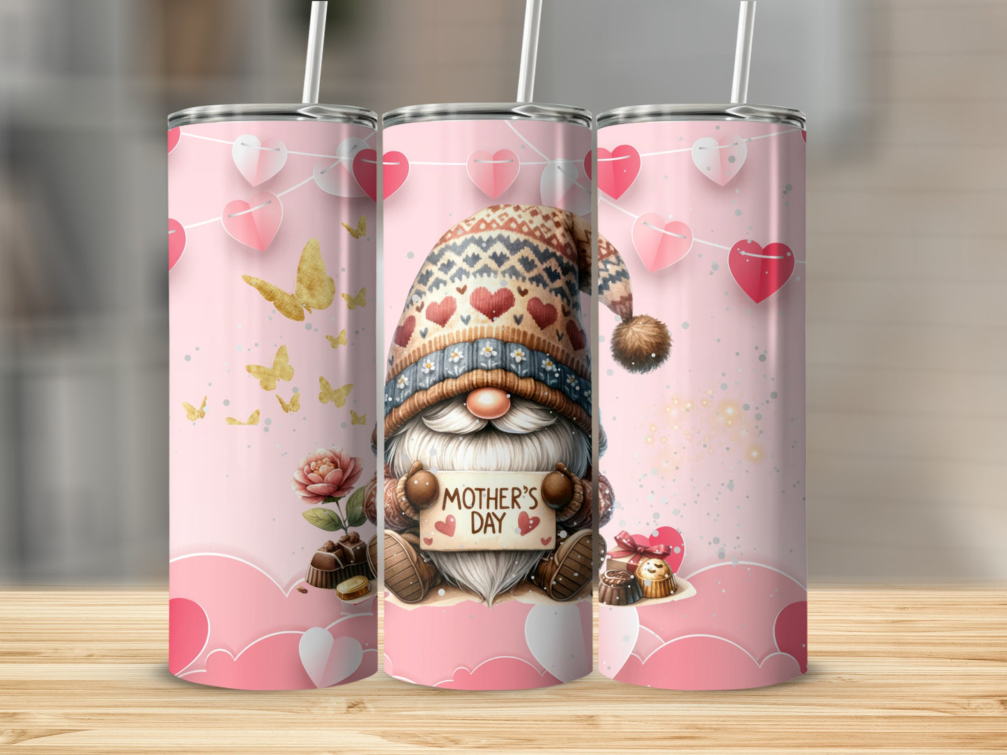 Mother's Day Gnome and Hearts Tumbler Cup Design