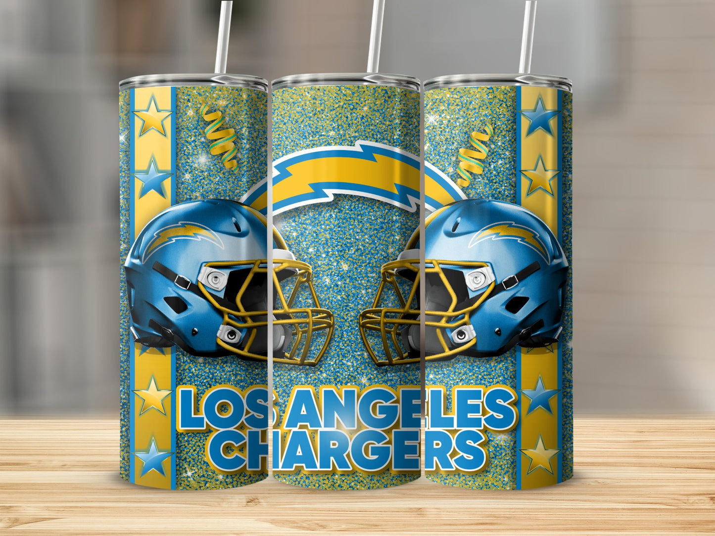 Los Angeles Chargers Helmets On Blue Glittery Background Tumblers
