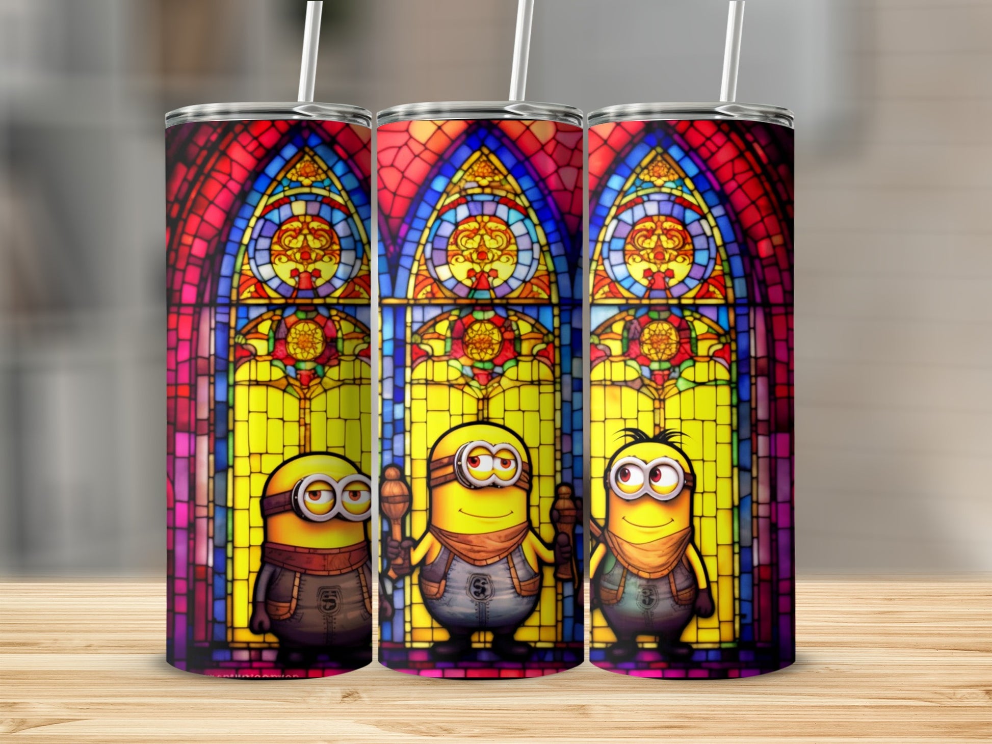 Minions Cartoon Stained Glass Print Tumblers