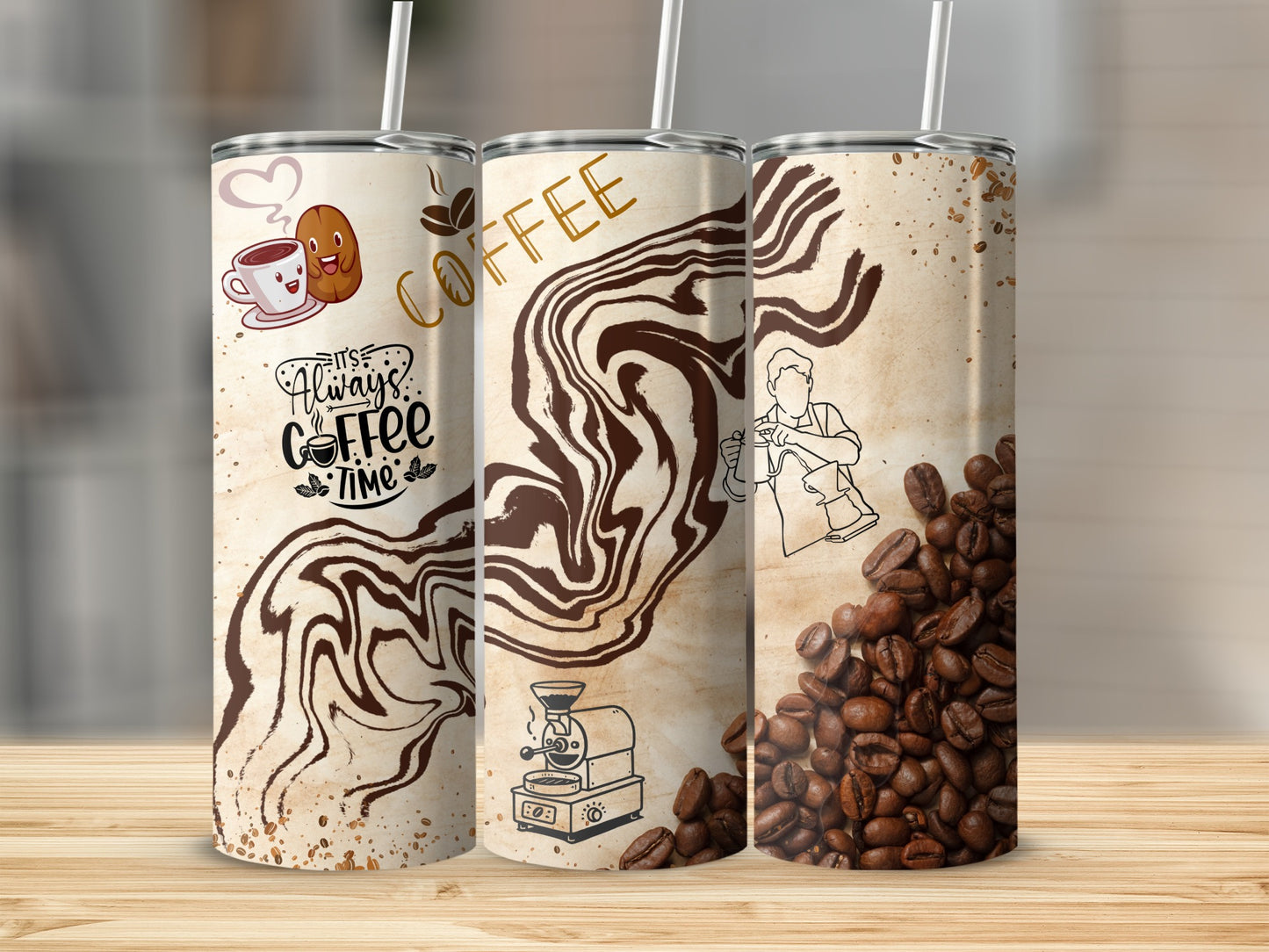 Always Coffee Time Coffee Beans Artwork Tumblers