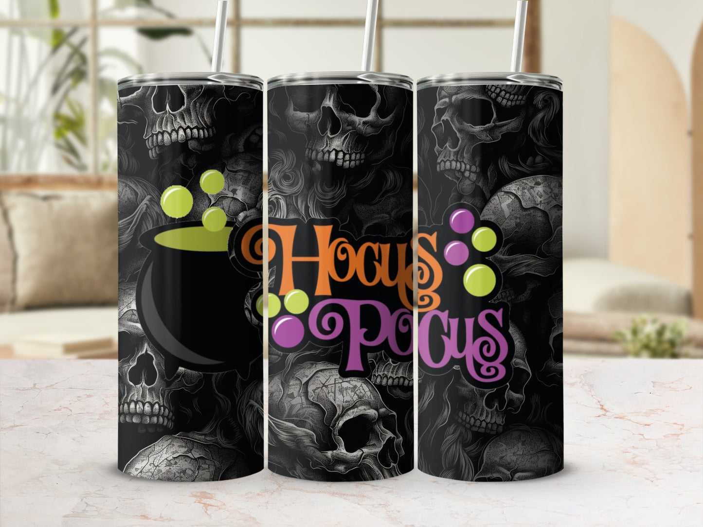 Hocus Pocus Skull Design Magic Themed Tumbler