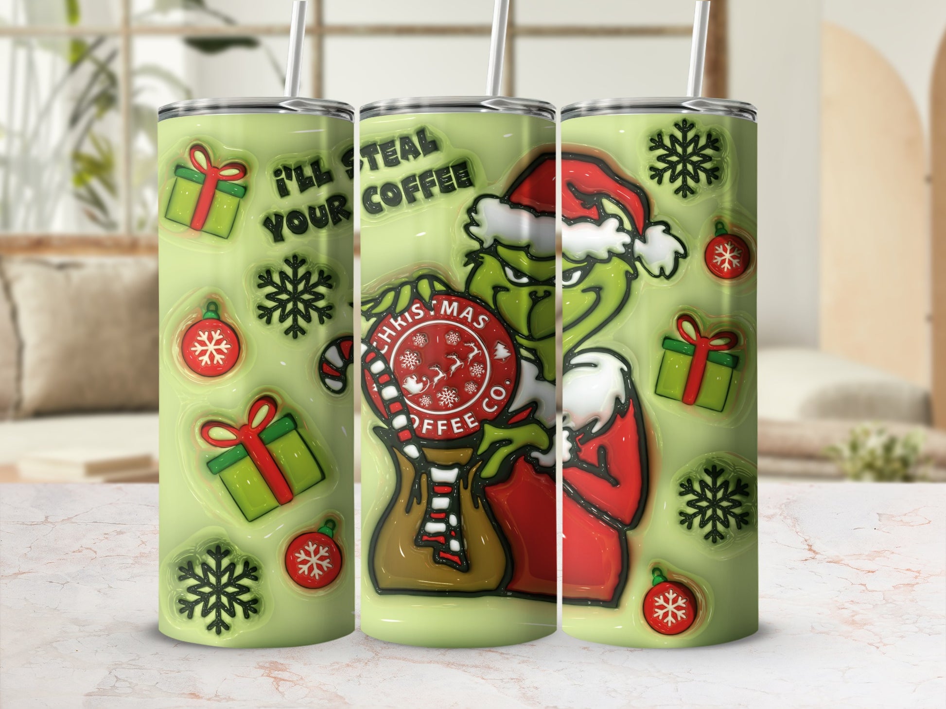 I'll Steal Your Coffee Christmas Themed Tumbler