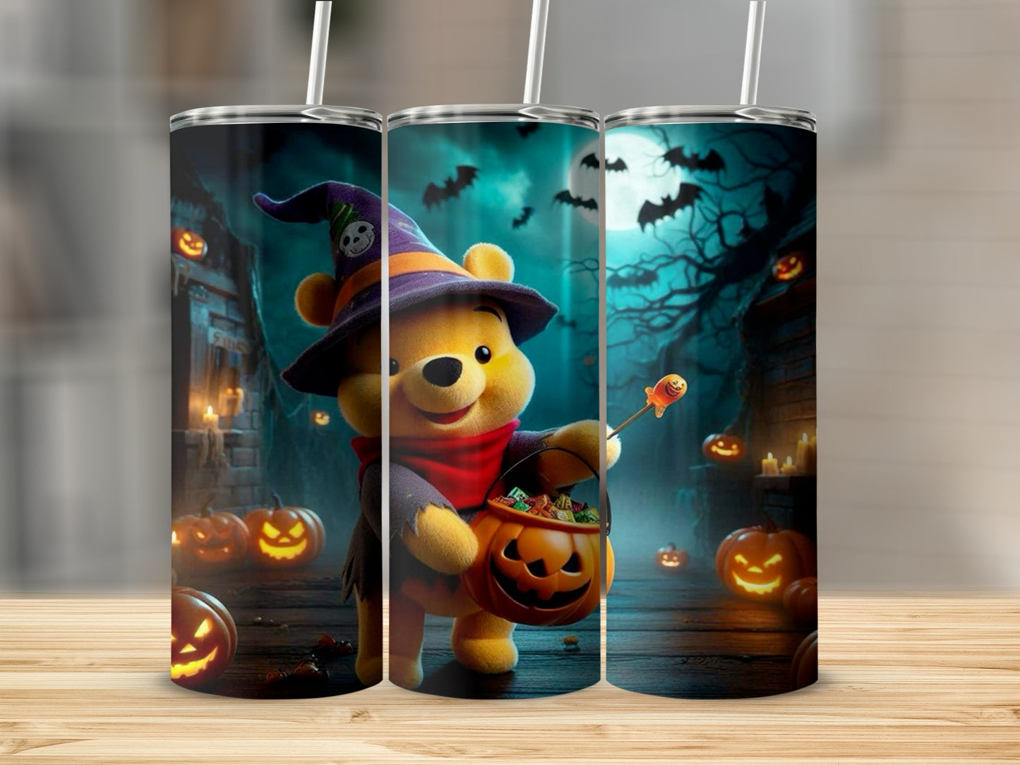 Halloween Bear with Pumpkin and Bats Tumbler