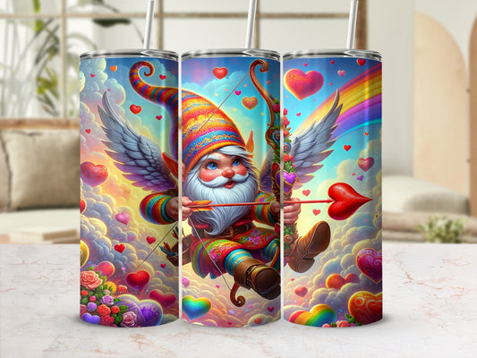 Whimsical Gnome with Heart and Rainbow Tumbler