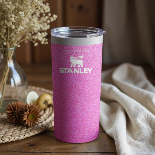 Pink Stanley Travel Tumbler with Dog Logo Design
