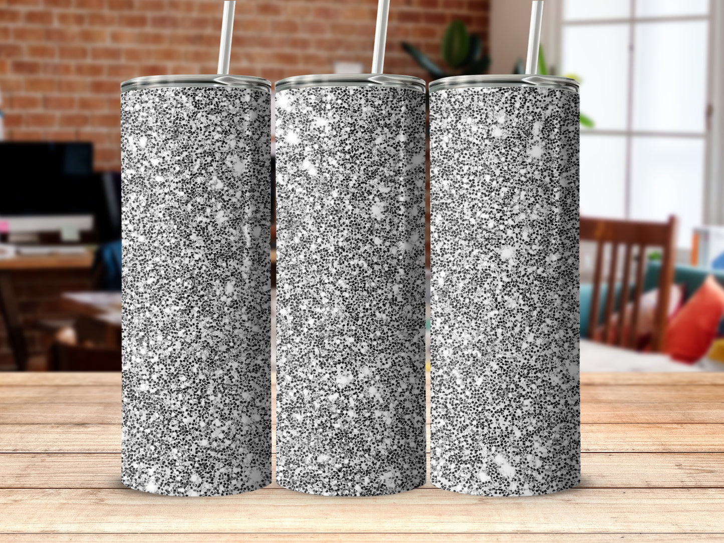 Black and White Speckled Tumbler with Straws