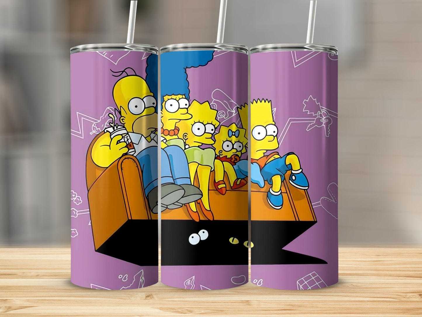 Cartoon Family Sitting on Couch Purple Tumbler