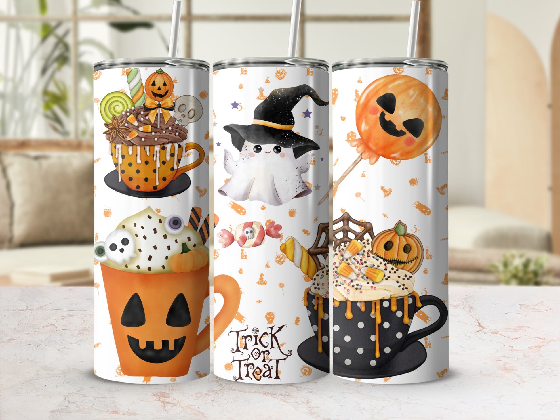 Halloween-themed Tumblers with Spooky Designs