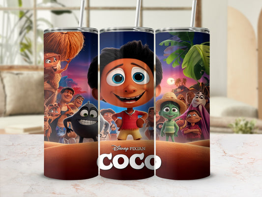 Miguel from Disney Pixar's Coco movie on a stainless steel tumbler.