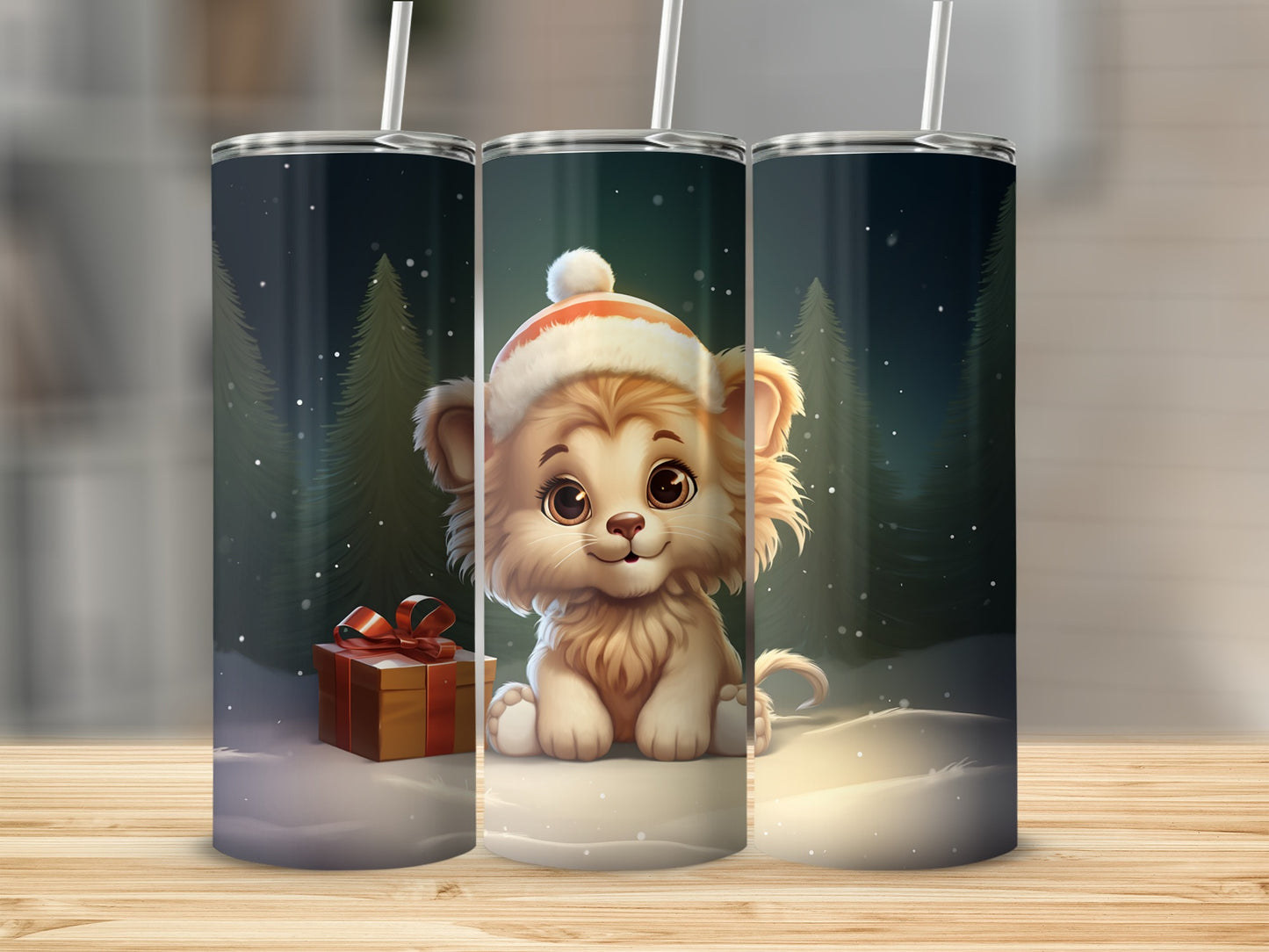 Cute Lion Cub with Santa Hat Tumbler Christmas Gift