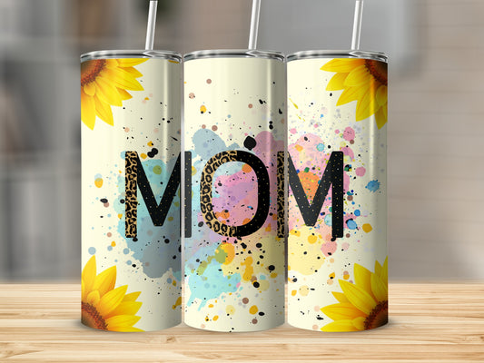 Sunflower Splatter Mom Tumbler With Lid And Straw