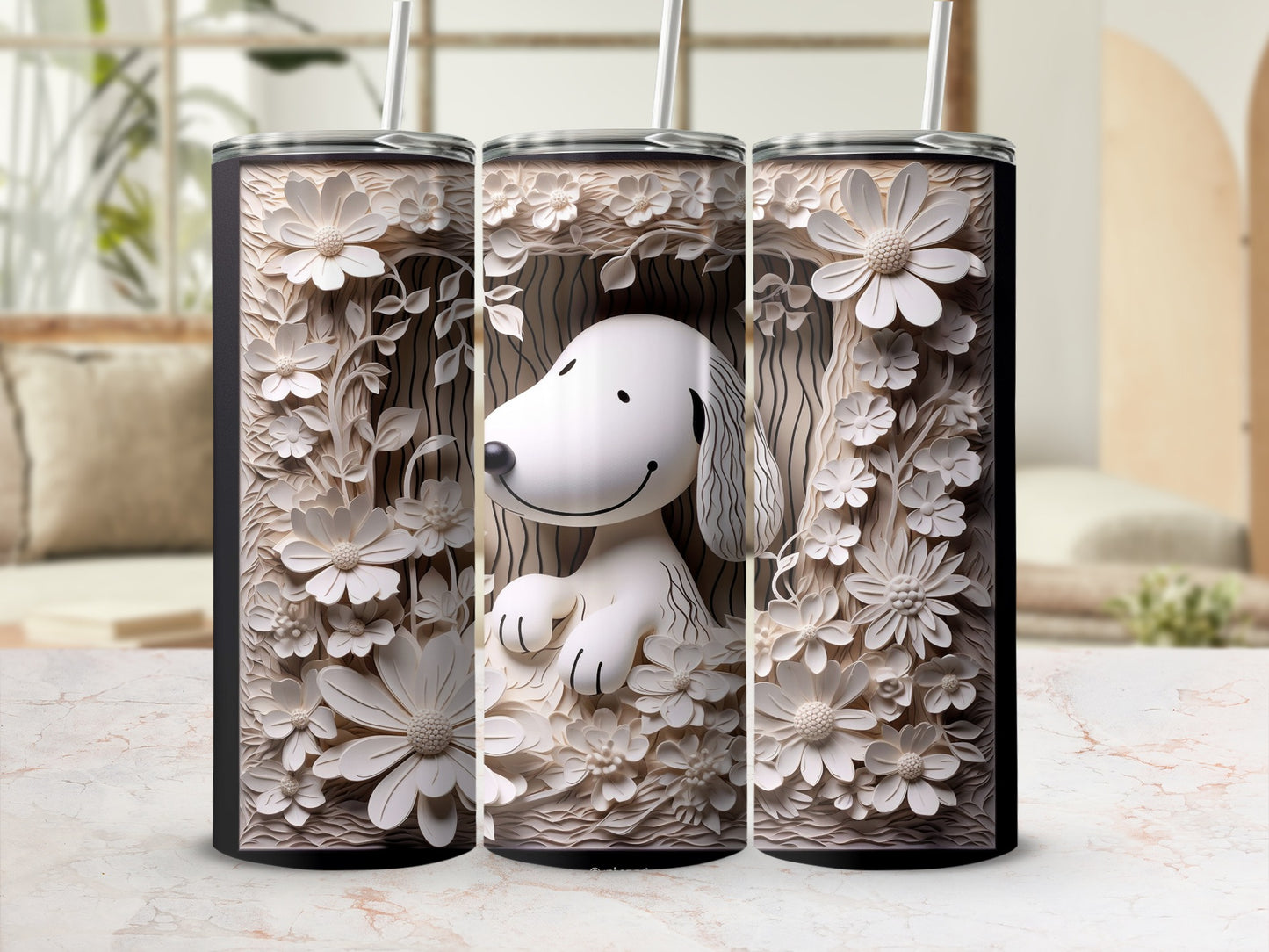 Adorable Floral Design Tumbler with Cute Puppy