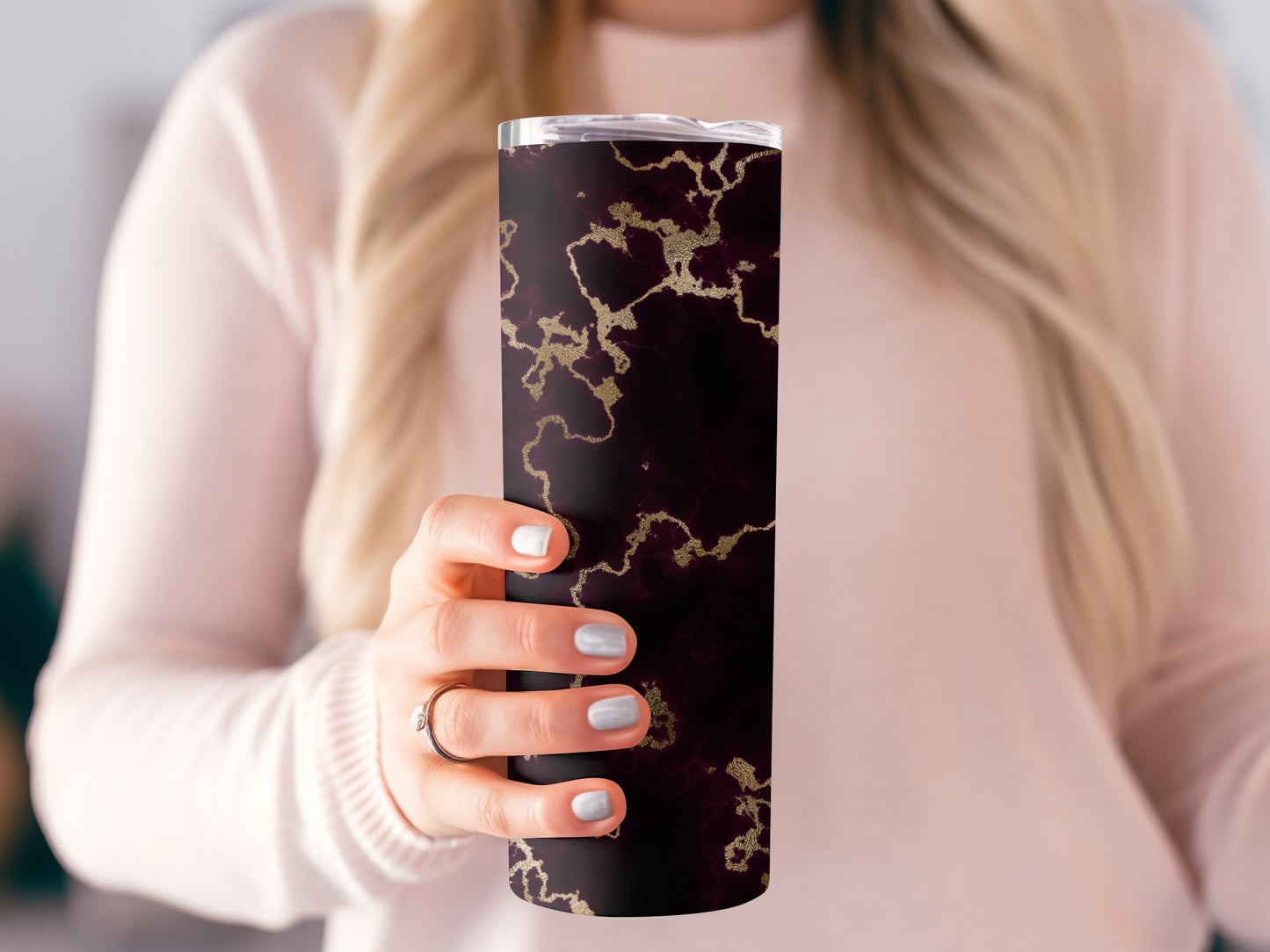 Rich Burgundy Black Gold Marble Abstract Pattern Tumblers