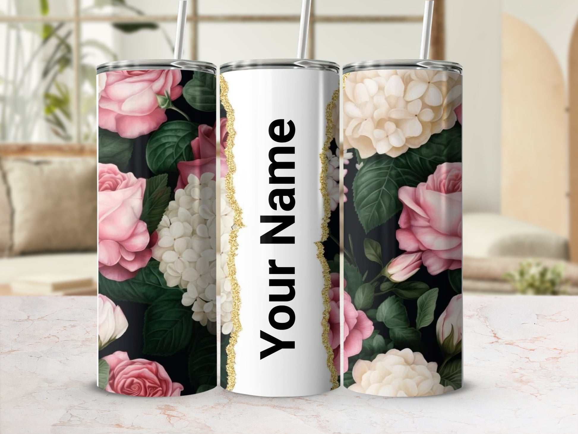 Personalized Floral Design Insulated Tumbler Cup