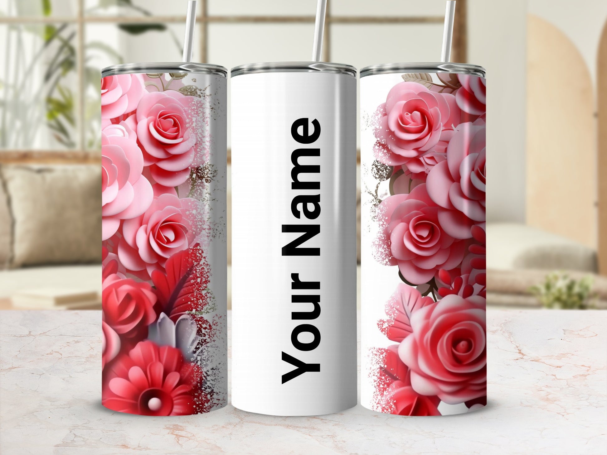 Personalized Floral Design Your Name Tumbler