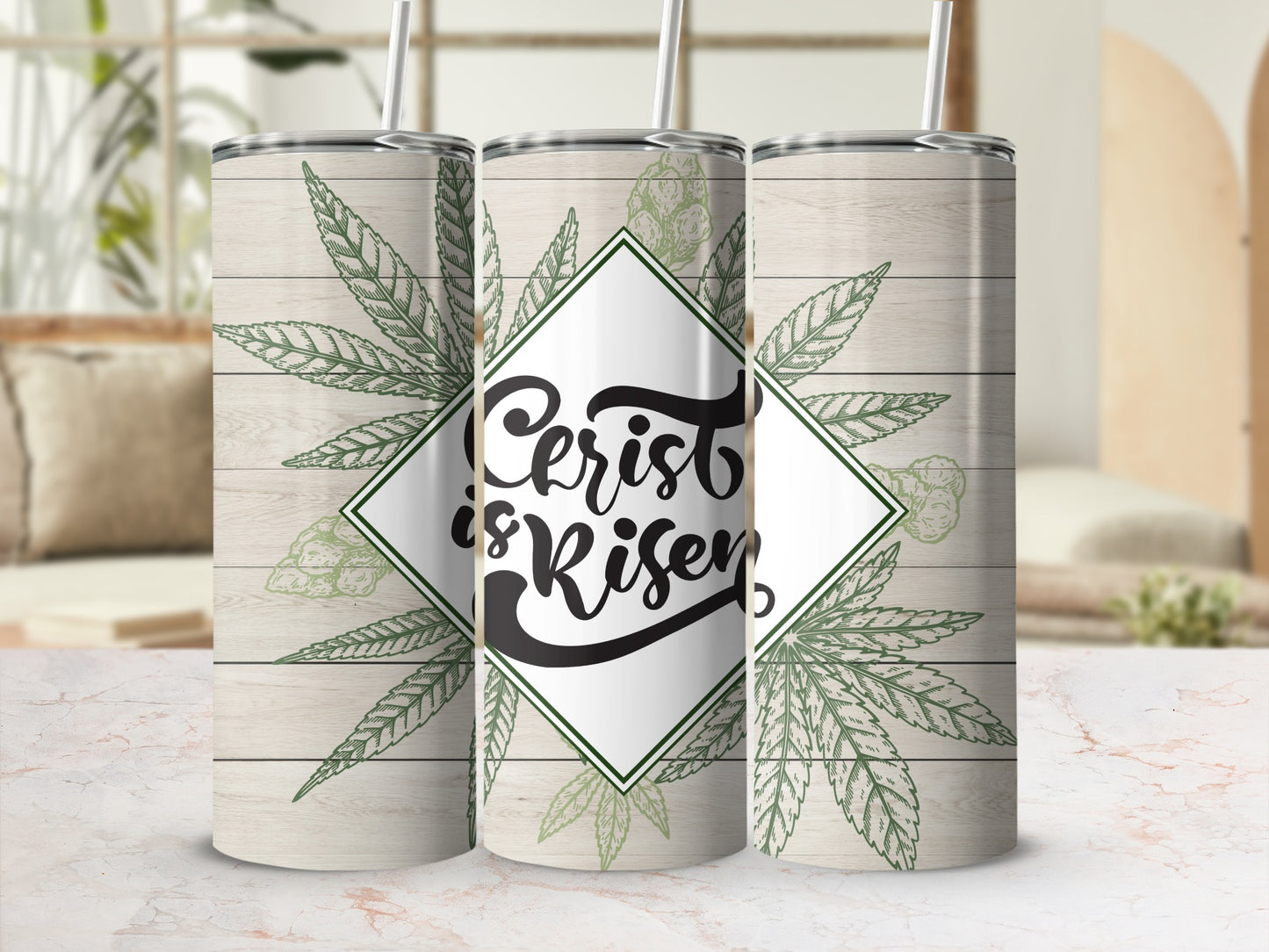 Persist and Rise with Leaf Design Tumbler