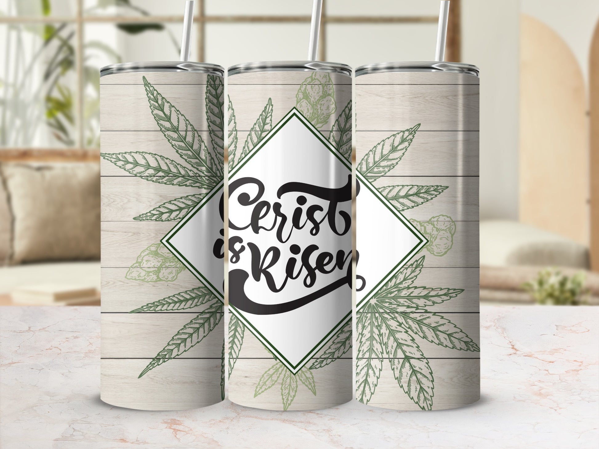 Persist and Rise with Leaf Design Tumbler